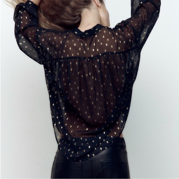 Zara Metallic Thread Polka Dot Blouse ​​​​​​​​ - Picture 4 of 7